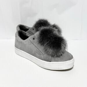 Sam Edelman Women's Size 9 M Leya Gray Suede Faux Fur Poms Slip-On Sneakers